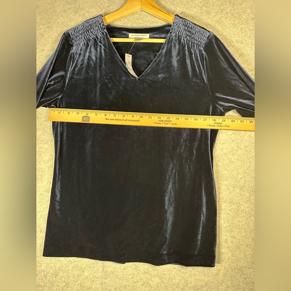 Christopher & Banks Navy Velvet V-Neck Long Sleeve Blouse - Picture 5 of 6